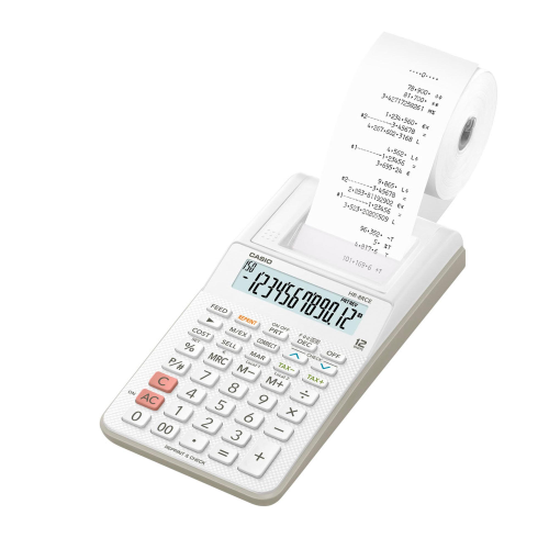 Casio HR-8RCE - Calcolatrice scrivente con stampa - LCD - 12 cifre - batteria - bianco